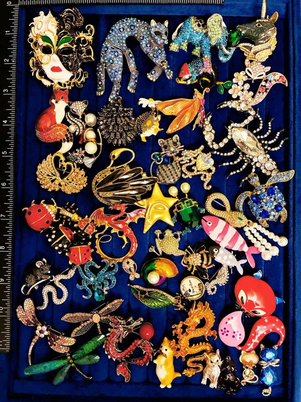 Lot 45 Animal Mascot Brooch Pins Leopard Mask Dragon Rhinestone Enamel Jewelry